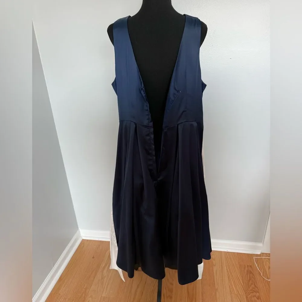 Collectif Navy Satin Formal Dress with White Belt - Picture 3 of 12